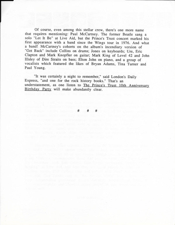 Recorded Highlights Of The Prince's Trust 10th Anniversary Birthday Party