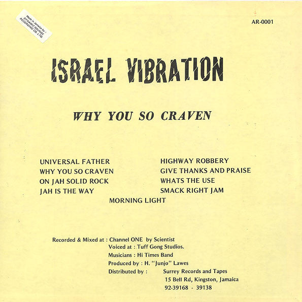 Release: Why You So Craven-Vinyl-Jamaica-1982-AR-0001, A1-001-2135007