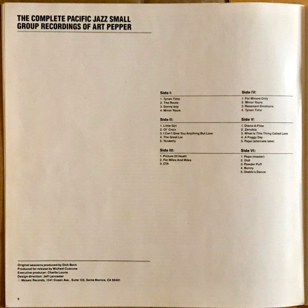 The Complete Pacific Jazz Small Group Recordings Of Art Pepper