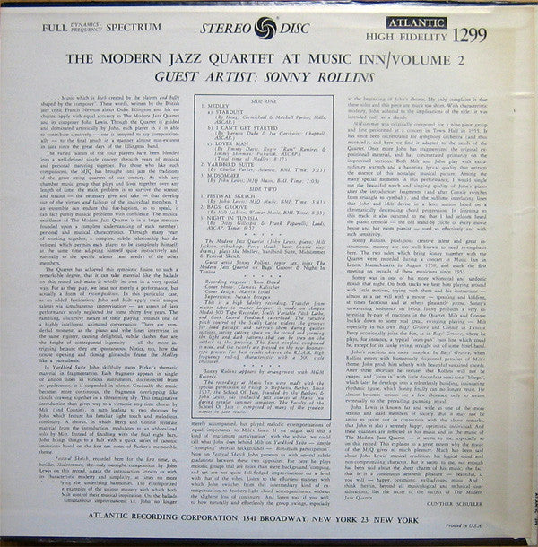 The Modern Jazz Quartet At Music Inn — Volume 2