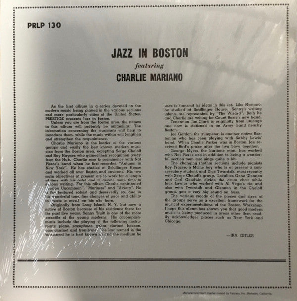 The New Sounds From Boston With Charlie Mariano And His Groups