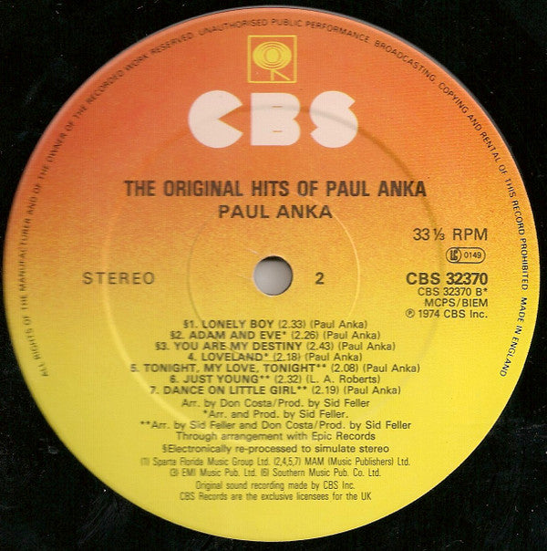 The Original Hits Of Paul Anka