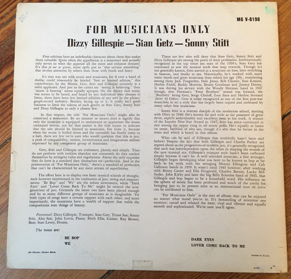Release: For Musicians Only-Vinyl-US-None-MG V-8198-17180038