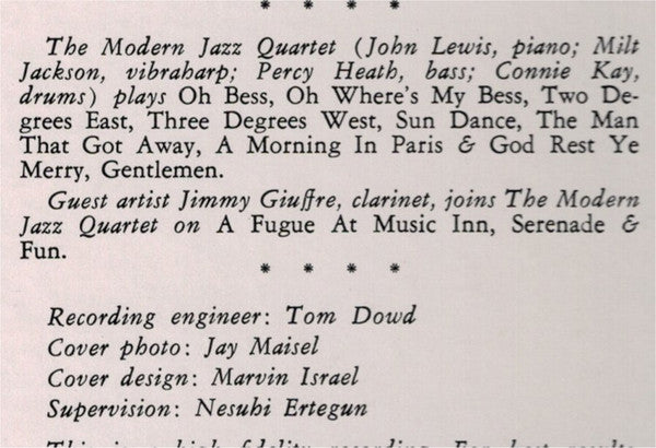 The Modern Jazz Quartet At Music Inn