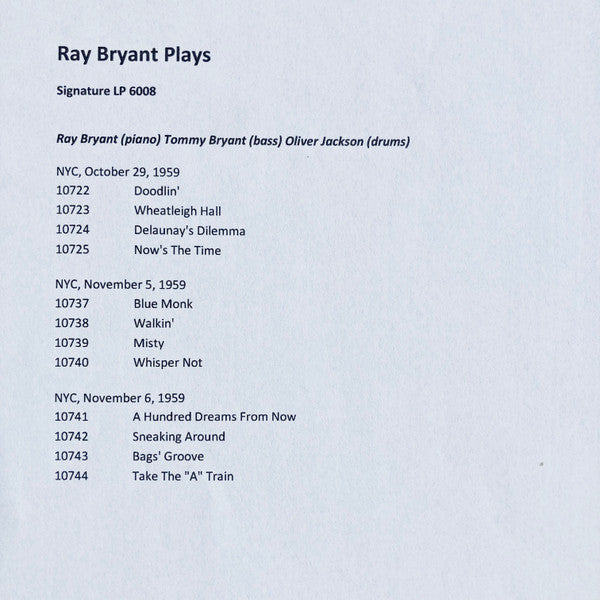 Ray Bryant Plays