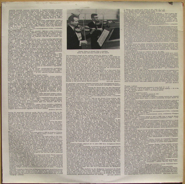 Haydn. Six Sonatas For Violin And Viola. HOB. VI: 1-6 / Mozart. Two Duos For Violin And Viola. K.423 And 424