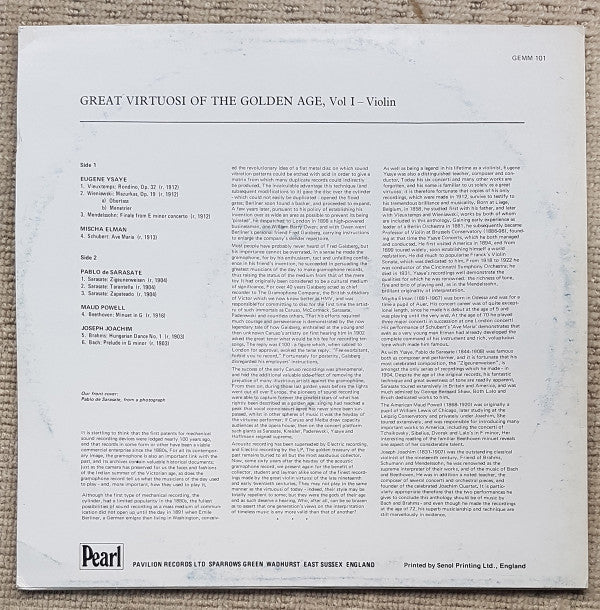 Great Virtuosi Of The Golden Age - Volume 1 - Violin