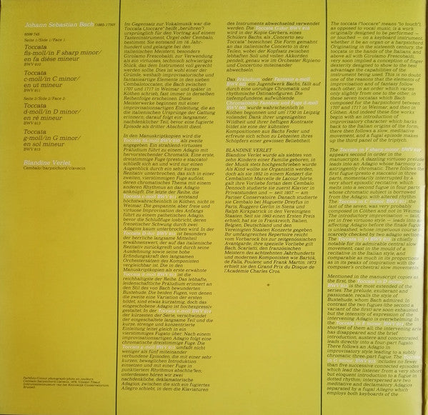Sämtliche Toccaten = The Complete Toccatas, BWV 910-916 / Präludium (Fantasie) = Prelude (Fantasy), BWV 922 / Chromatische Fantasie Und Fugue = Chromatic Fantasy And Fugue, BWV 903