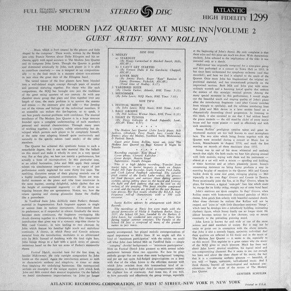 The Modern Jazz Quartet At Music Inn — Volume 2