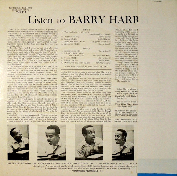 Listen To Barry Harris . . . Solo Piano