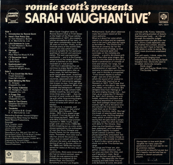Ronnie Scott's Presents Sarah Vaughan Live