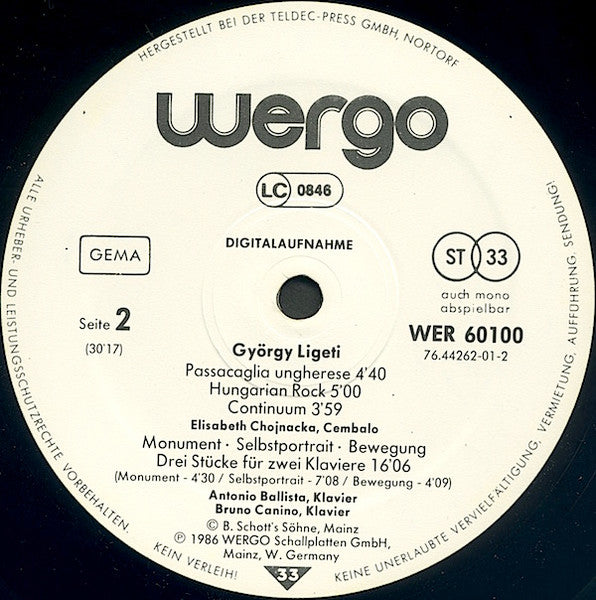 Trio Für Violine, Horn Und Klavier - Passacaglia Ungherese / Hungarian Rock / Continuum - Monument · Selbstportrait · Bewegung