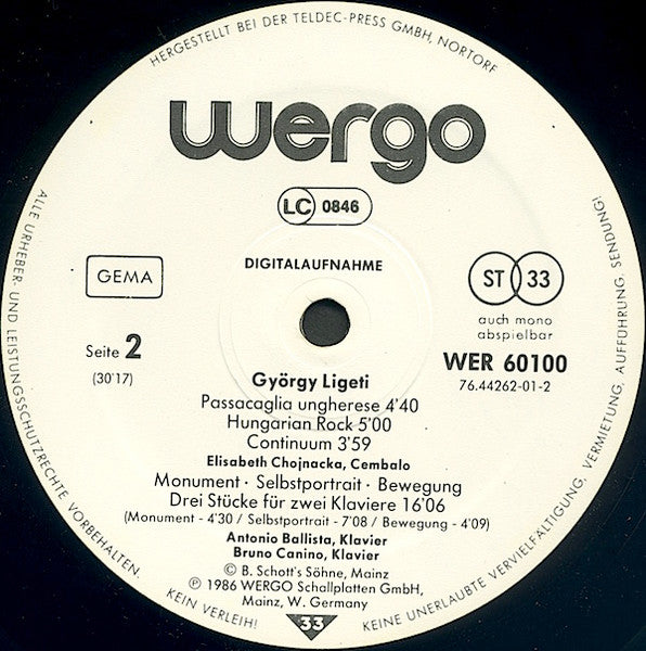 Trio Für Violine, Horn Und Klavier - Passacaglia Ungherese / Hungarian Rock / Continuum - Monument · Selbstportrait · Bewegung