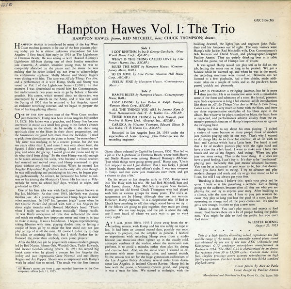 Hampton Hawes Trio, Vol. 1