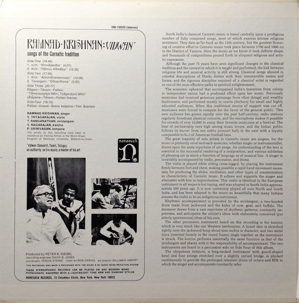 Vidwan/Songs Of The Carnatic Tradition = 南インド古典声楽の真髄