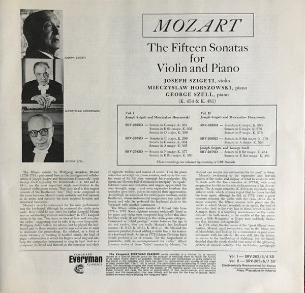 The Fifteen Sonatas For Violin And Piano Vol. I