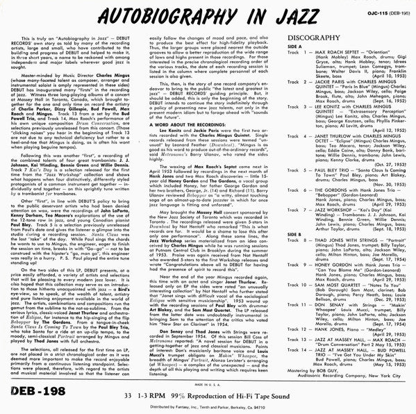 Release: Autobiography In Jazz-Vinyl-US-1984-OJC-115, DEB-198-6639014