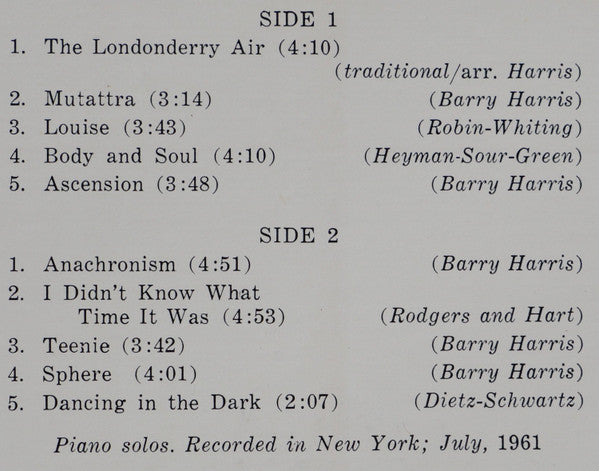 Listen To Barry Harris . . . Solo Piano