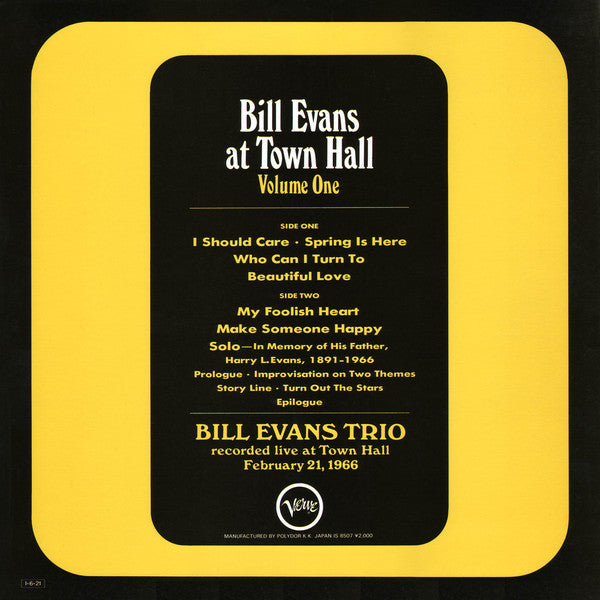 Bill Evans At Town Hall (Volume One)