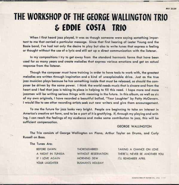 The Workshop Of The George Wallington Trio & Eddie Costa Trio