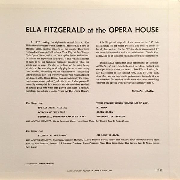 Ella Fitzgerald At The Opera House