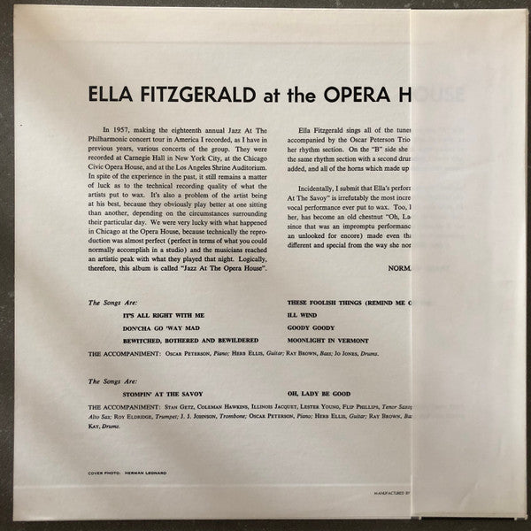 Ella Fitzgerald At The Opera House