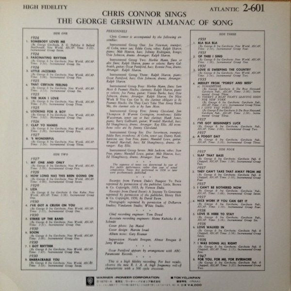 Chris Connor Sings The George Gershwin Almanac Of Song