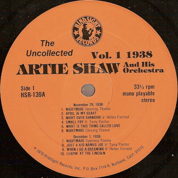 The Uncollected Artie Shaw And His Orchestra Vol. 1, 1938