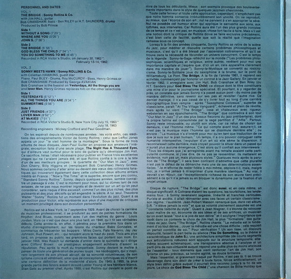 Release: Vol 1: "The Bridge" / Vol 2: With Coleman Hawkins "Sonny Meets Hawk!"-Vinyl-France-None-741074/075-23410712