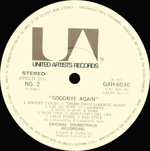 Goodbye Again (Original Motion Picture Score) = さよならをもう一度