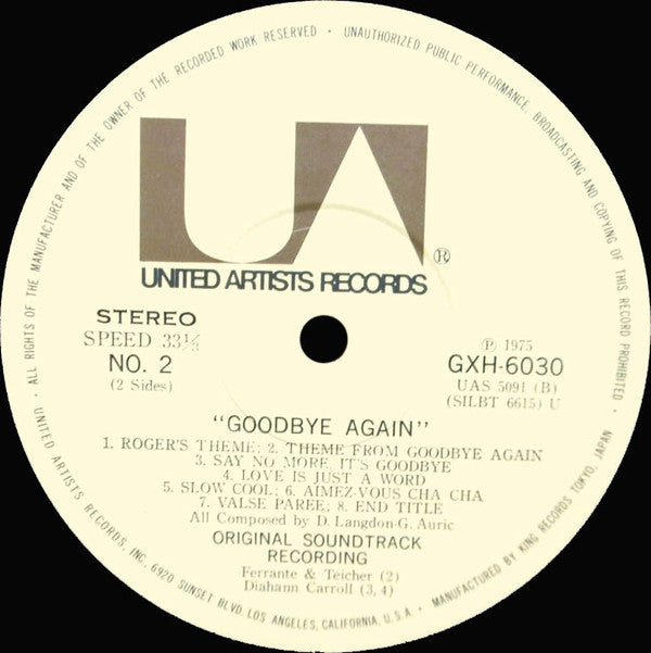 Goodbye Again (Original Motion Picture Score) = さよならをもう一度