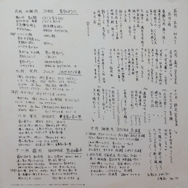 Niagara Calendar '78 = ナイアガラ・カレンダー'78