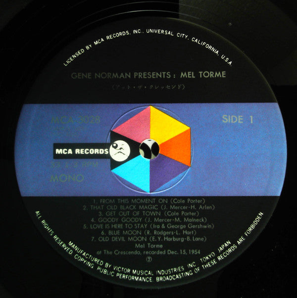 Gene Norman Presents Mel Tormé (Actually Recorded At The Crescendo Dec.15, 1954) = アット·ザ·クレッセンド