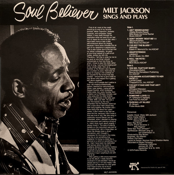 Soul Believer Milt Jackson Sings And Plays