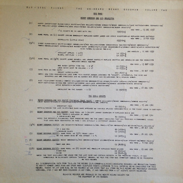 The Un-Heard Benny Goodman - Volume Two