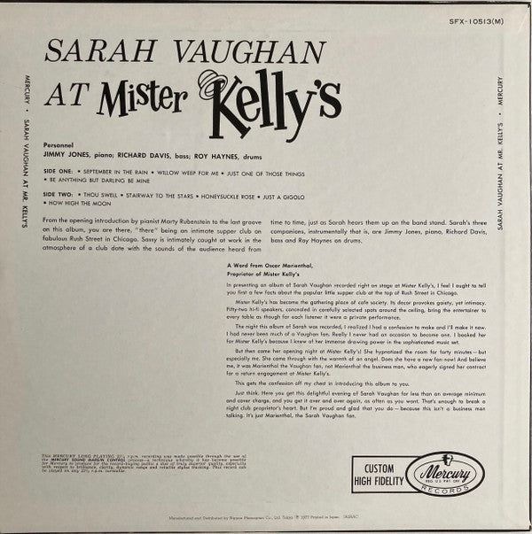 Sarah Vaughan At Mister Kelly's