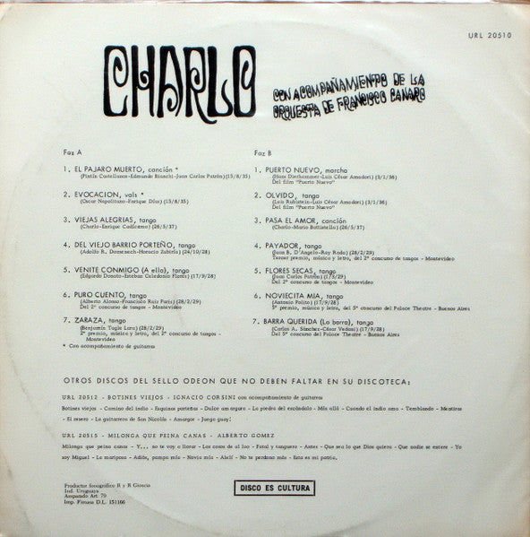 Charlo Con Acompañamiento De La Orquesta De Francisco Canaro