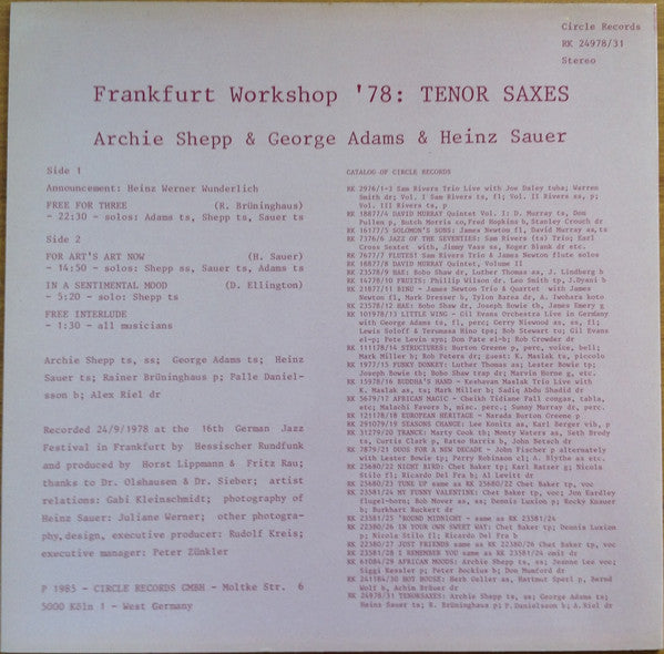 Frankfurt Workshop '78: Tenor Saxes