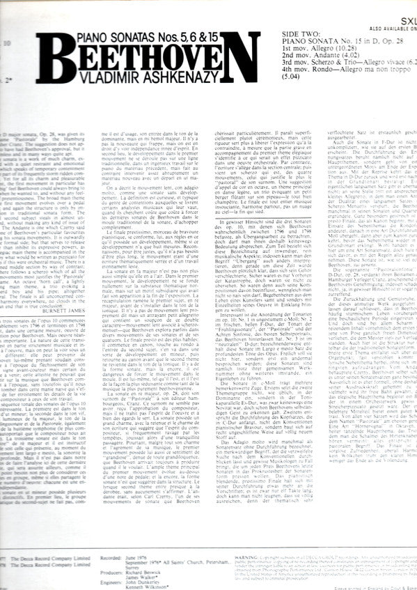 Piano Sonata No.5 In C Minor, Op.10 No.1 / Piano Sonata No.6 In F Major, Op.10 No.2 / Piano Sonata No.15 In D Major, Op.28