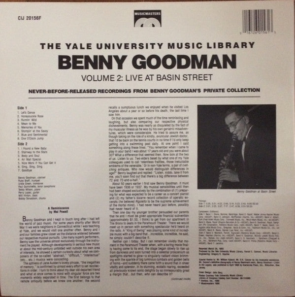 The Yale University Music Library- Benny Goodman, Volume 2: Live At Basin Street