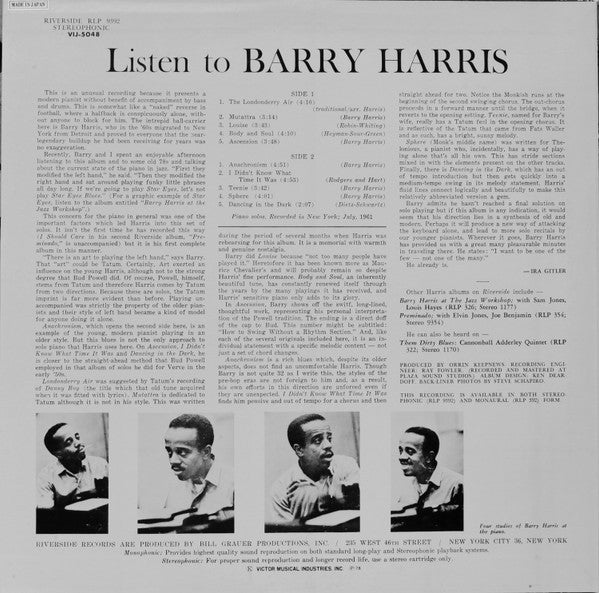 Listen To Barry Harris . . . Solo Piano