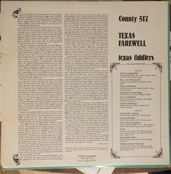 Texas Farewell (Texas Fiddlers 1922-1930)