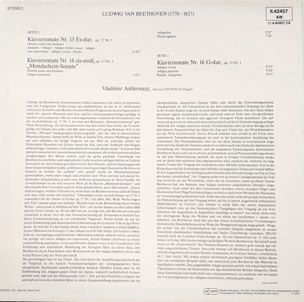 Klaviersonaten Nr. 14 Cis-Moll "Mondschein-Sonate", Nr.13 Es-Dur, Nr. 16 G-Dur