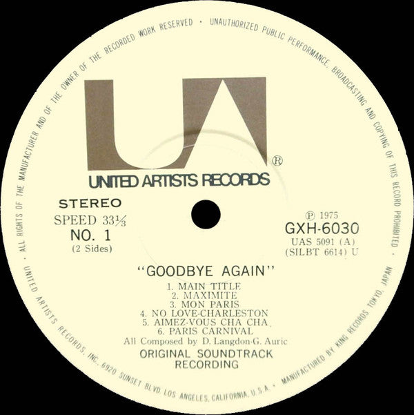 Goodbye Again (Original Motion Picture Score) = さよならをもう一度