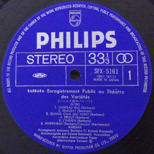 Enregistrement Public Au Théâtre Des Variétés = バリエテ座のバルバラ