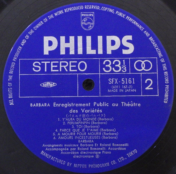 Enregistrement Public Au Théâtre Des Variétés = バリエテ座のバルバラ