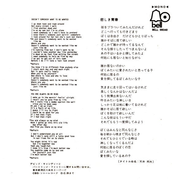 Doesn't Somebody Want To Be Wanted = 悲しき青春