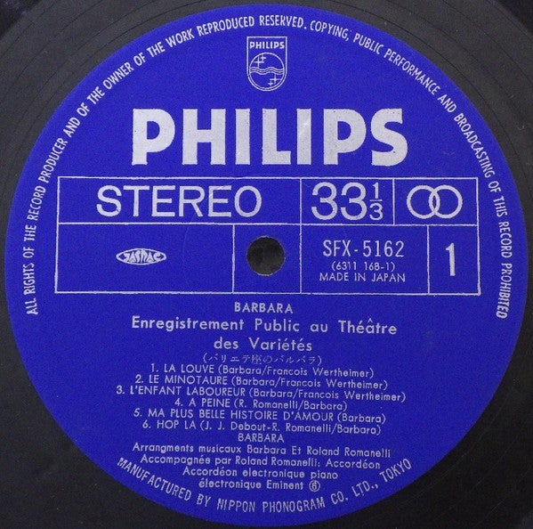 Enregistrement Public Au Théâtre Des Variétés = バリエテ座のバルバラ