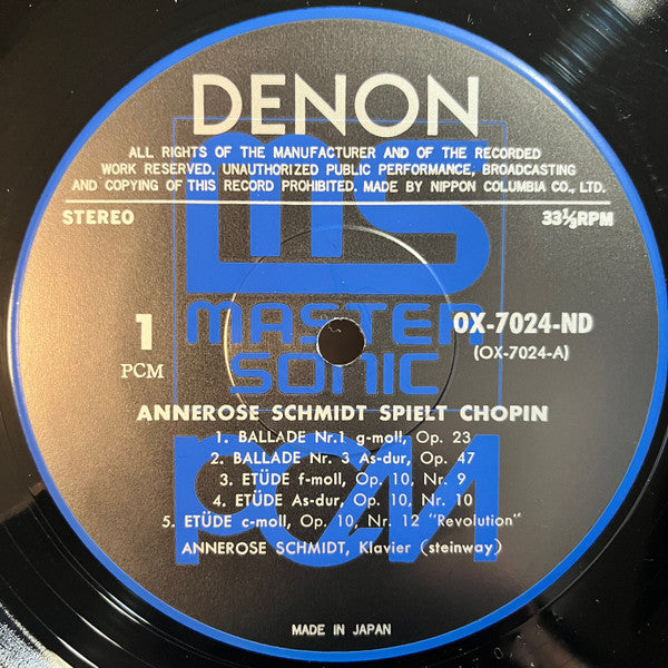 Annerose Schmidt Spielt Chopin - Balladen, Etüden, Polonäse, Mazurken