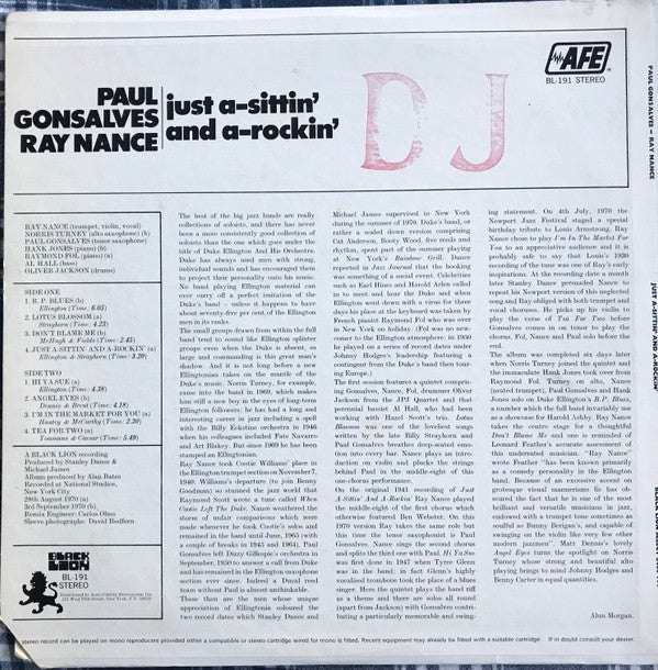 Master Release: Just A-Sittin And A-Rockin by Paul Gonsalves